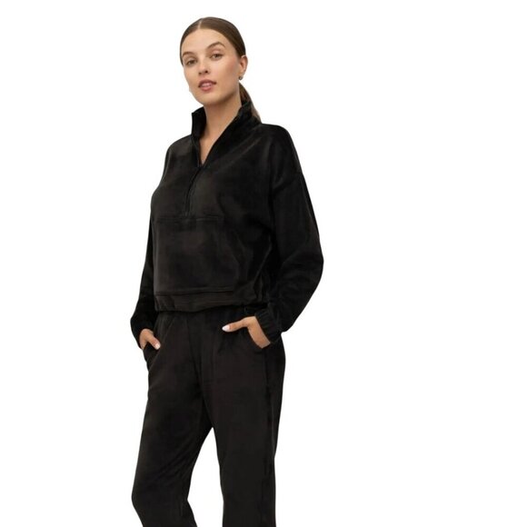 90 Degrees Double Butter 1/2 Zip Black Velour Pullover Size XL - Picture 5 of 7